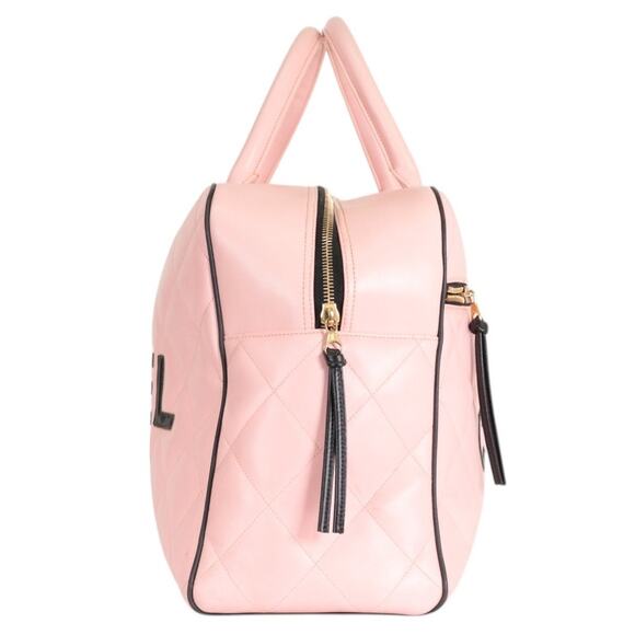 Chanel Pink Quilted Duffle Bag Large Calfskin Leather Vintage Rare XL CC Travel - Picture 9 of 15